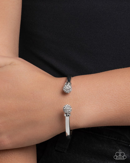 Poetic Pizzazz - White Rhinestone Silver Hinge Bracelet - Paparazzi Accessories