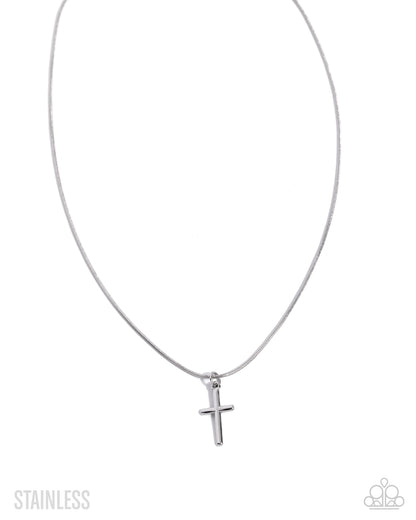 Giving Grace - Silver Cross Pendant Necklace -Stainless Steel - Paparazzi Accessories