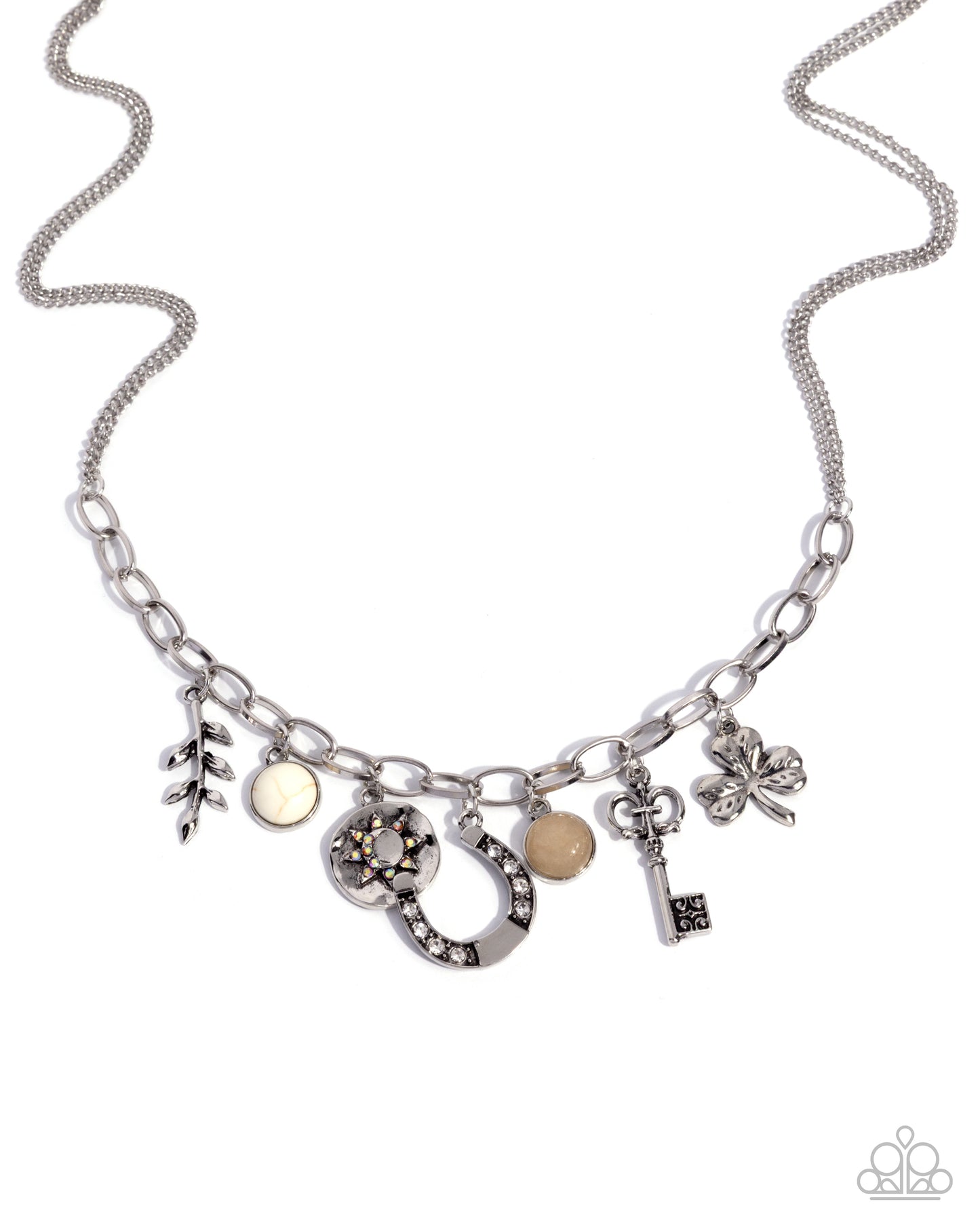 Western Window Shopping - White Crackle Stone Charm Necklace - Paparazzi Accessories