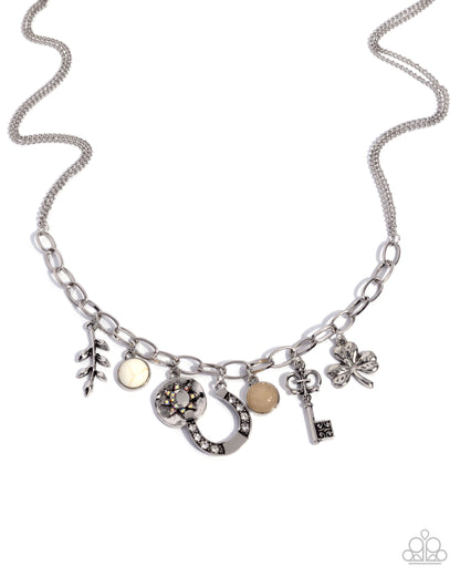 Western Window Shopping - White Crackle Stone Charm Necklace - Paparazzi Accessories