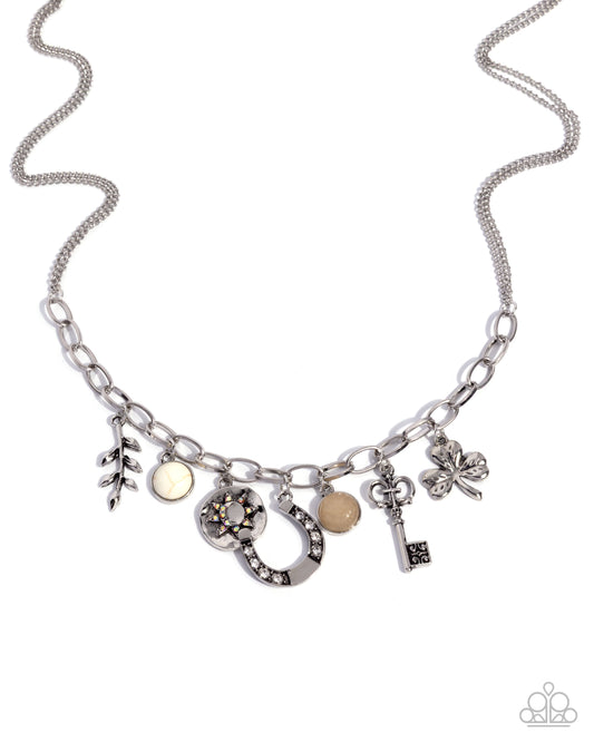 Western Window Shopping - White Crackle Stone Charm Necklace - Paparazzi Accessories