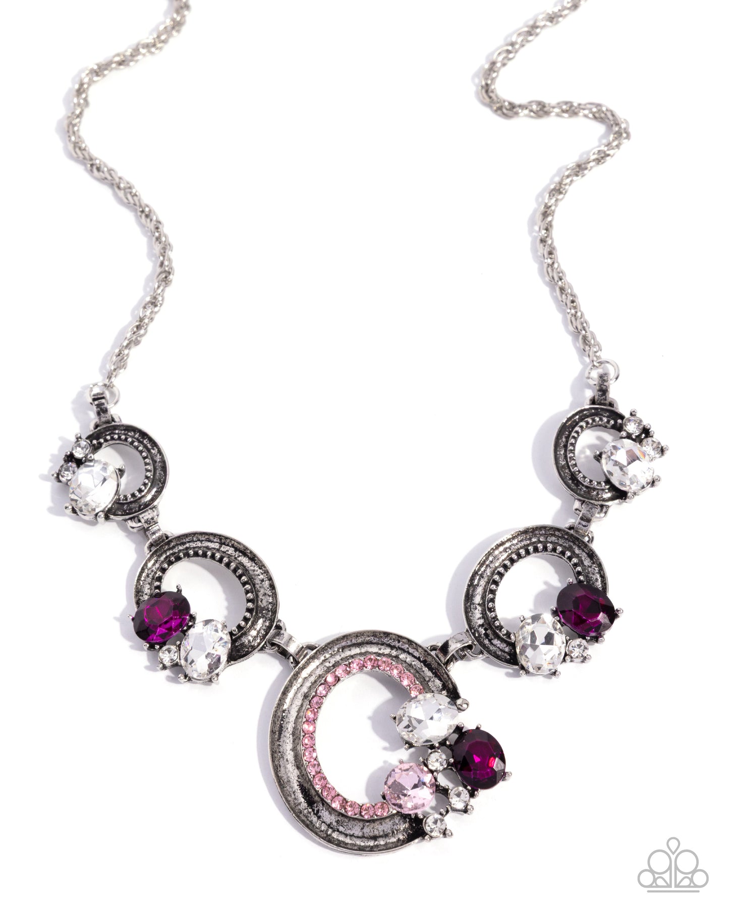 Polished Perch - Pink Rhinestone Silver Necklace - Paparazzi Accessories