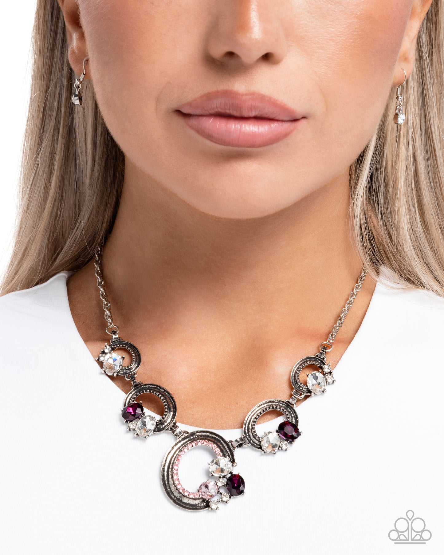 Polished Perch - Pink Rhinestone Silver Necklace - Paparazzi Accessories