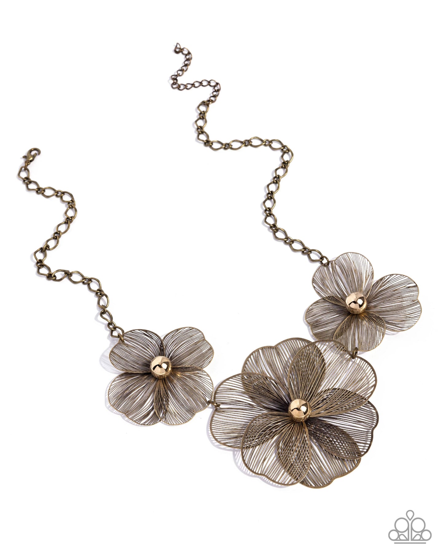 Wiry Wreath - Brass Wire Flowers Necklace - Paparazzi Accessories