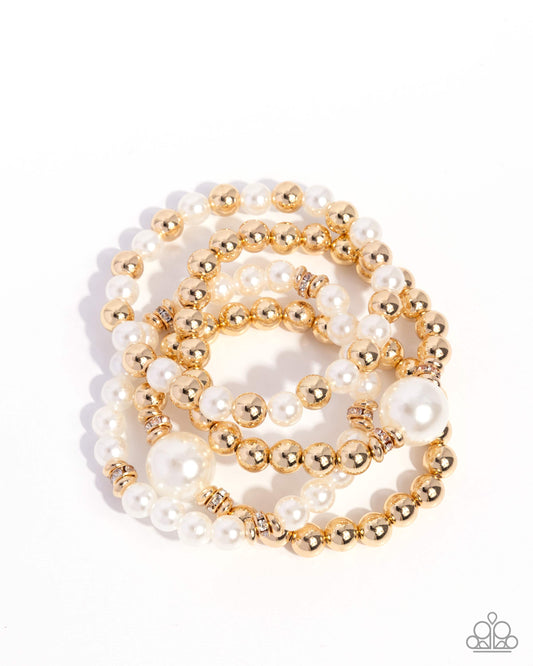 Soft Sonata - Gold White Pearl Stretchy Bracelets - Paparazzi Accessories
