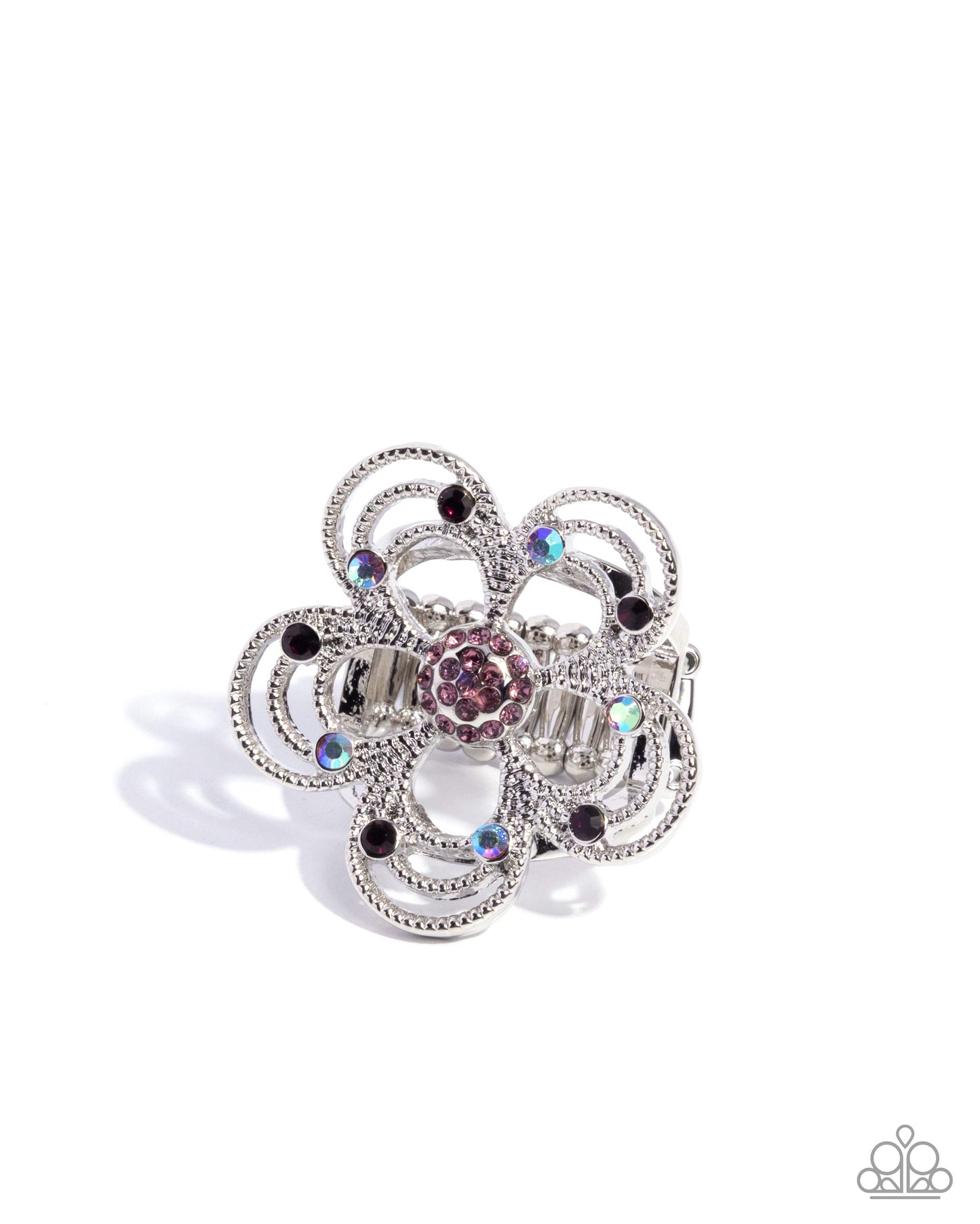 Still Studs - Purple Rhinestone Silver Flower Ring - Paparazzi Accessories