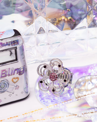 Still Studs - Purple Rhinestone Silver Flower Ring - Paparazzi Accessories