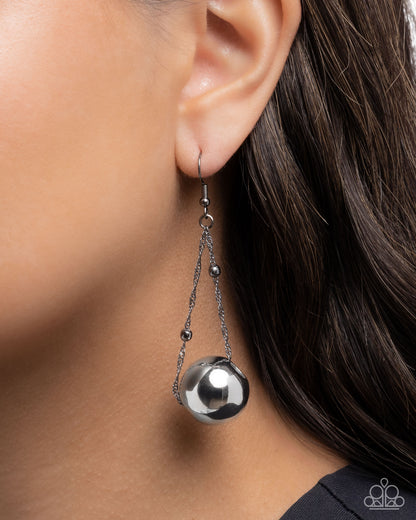 Edgy Emphasis - Black and Silver Fishhook Back Earrings - Paparazzi Accessories