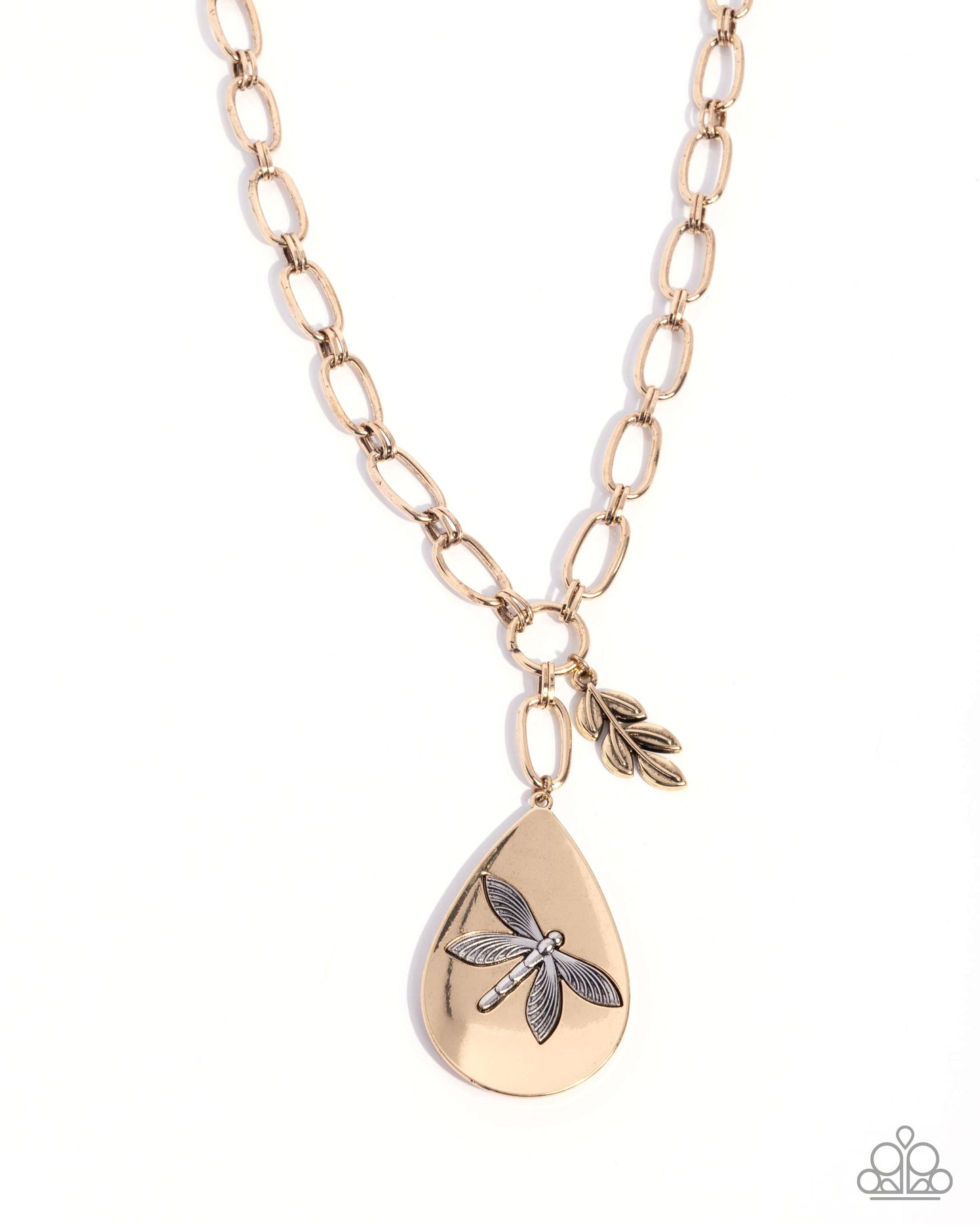 Deluxe Dragonfly - Gold Pendant, Silver Dragonfly Necklace - Paparazzi Accessories