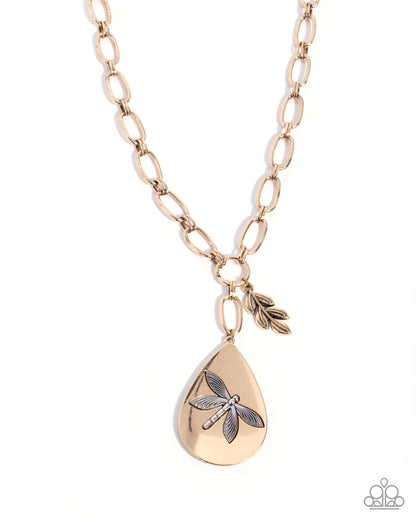 Deluxe Dragonfly - Gold Pendant, Silver Dragonfly Necklace - Paparazzi Accessories