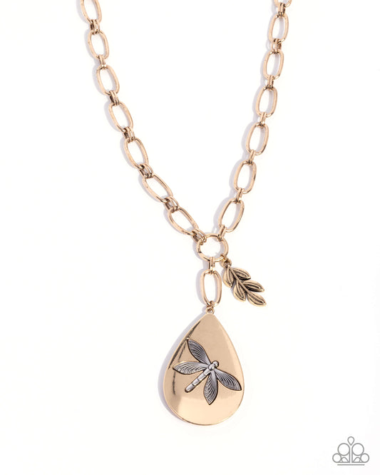 Deluxe Dragonfly - Gold Pendant, Silver Dragonfly Necklace - Paparazzi Accessories