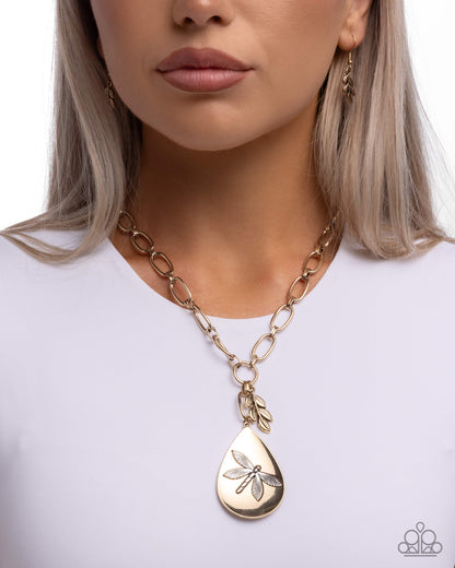 Deluxe Dragonfly - Gold Pendant, Silver Dragonfly Necklace - Paparazzi Accessories