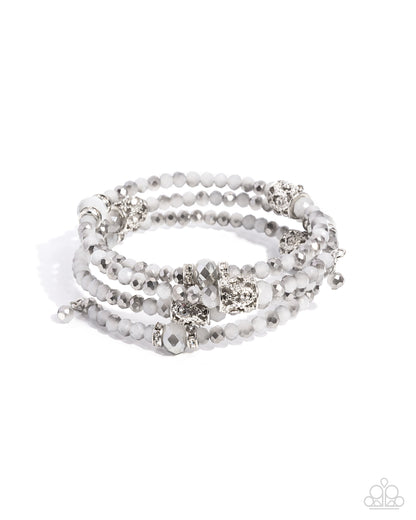 Sensible Shimmer - Silver Faceted Crystal Coil Bracelet - Paparazzi Accessories