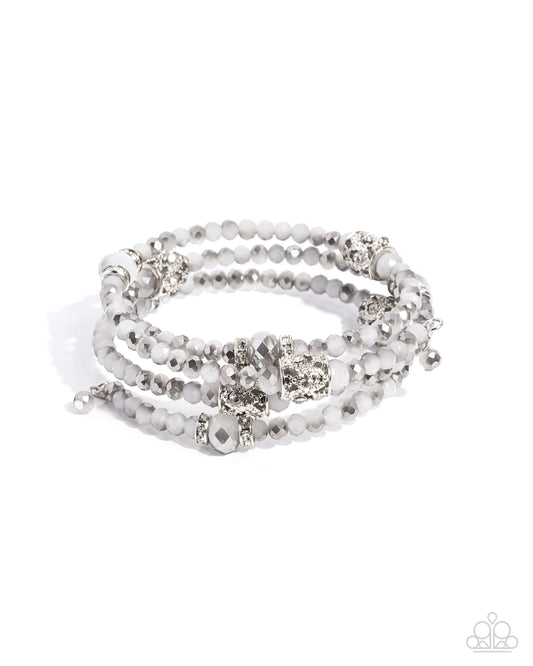 Sensible Shimmer - Silver Faceted Crystal Coil Bracelet - Paparazzi Accessories