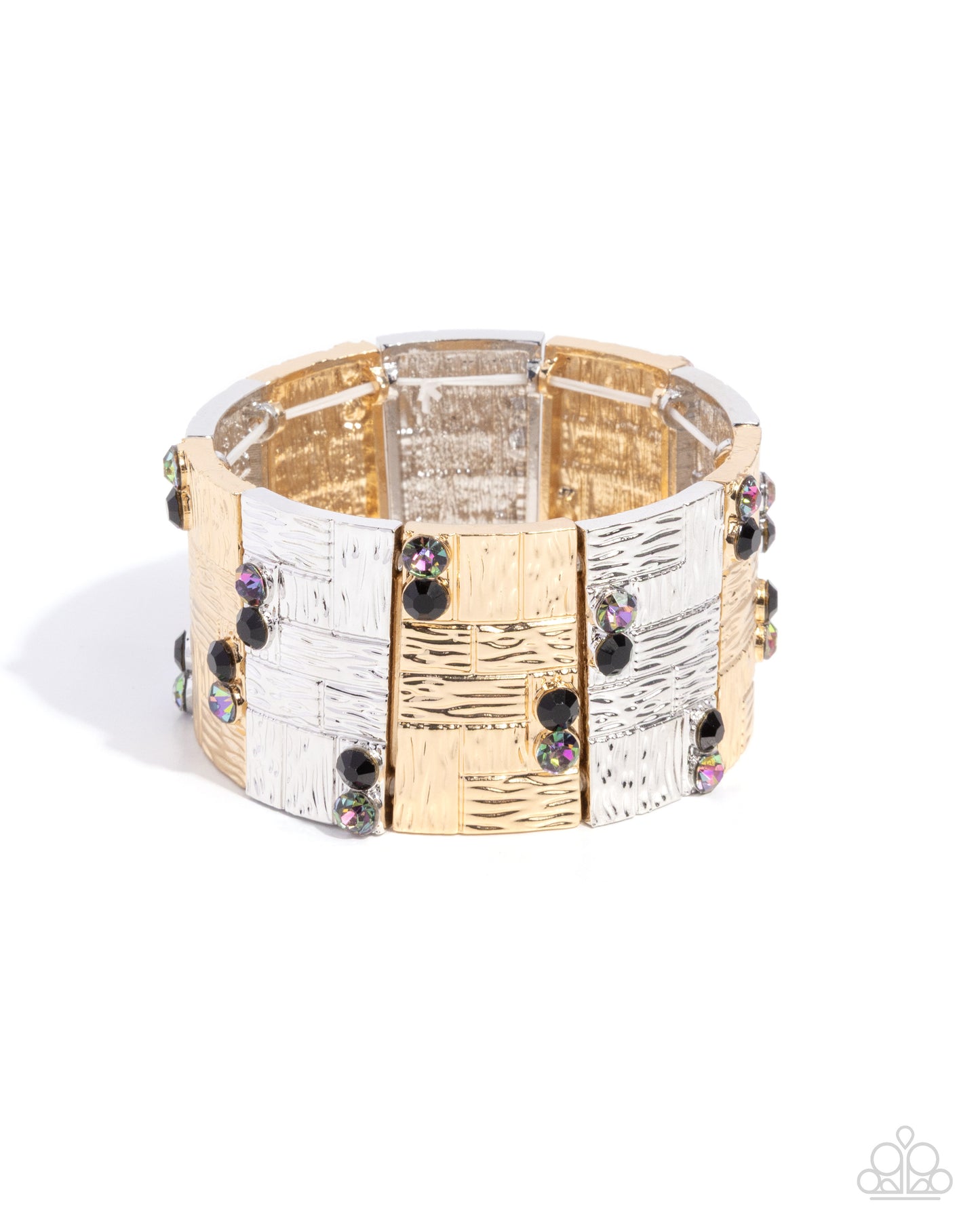 Plated Potential - Black Rhinestone Silver & Gold Stretchy Bracelet - Paparazzi Accessories