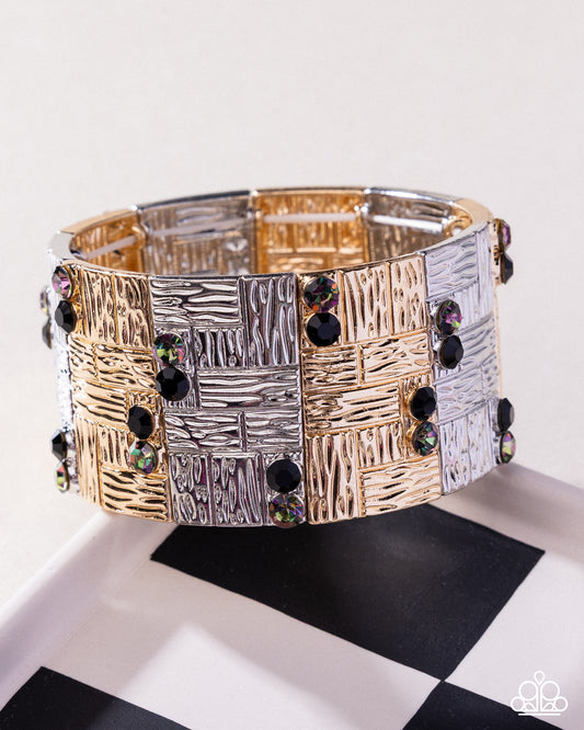 Plated Potential - Black Rhinestone Silver & Gold Stretchy Bracelet - Paparazzi Accessories