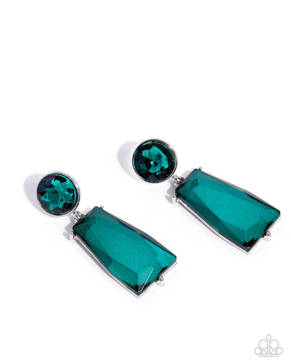 Carefree Character - Green Gem Silver Post Earrings - Paparazzi Accessories