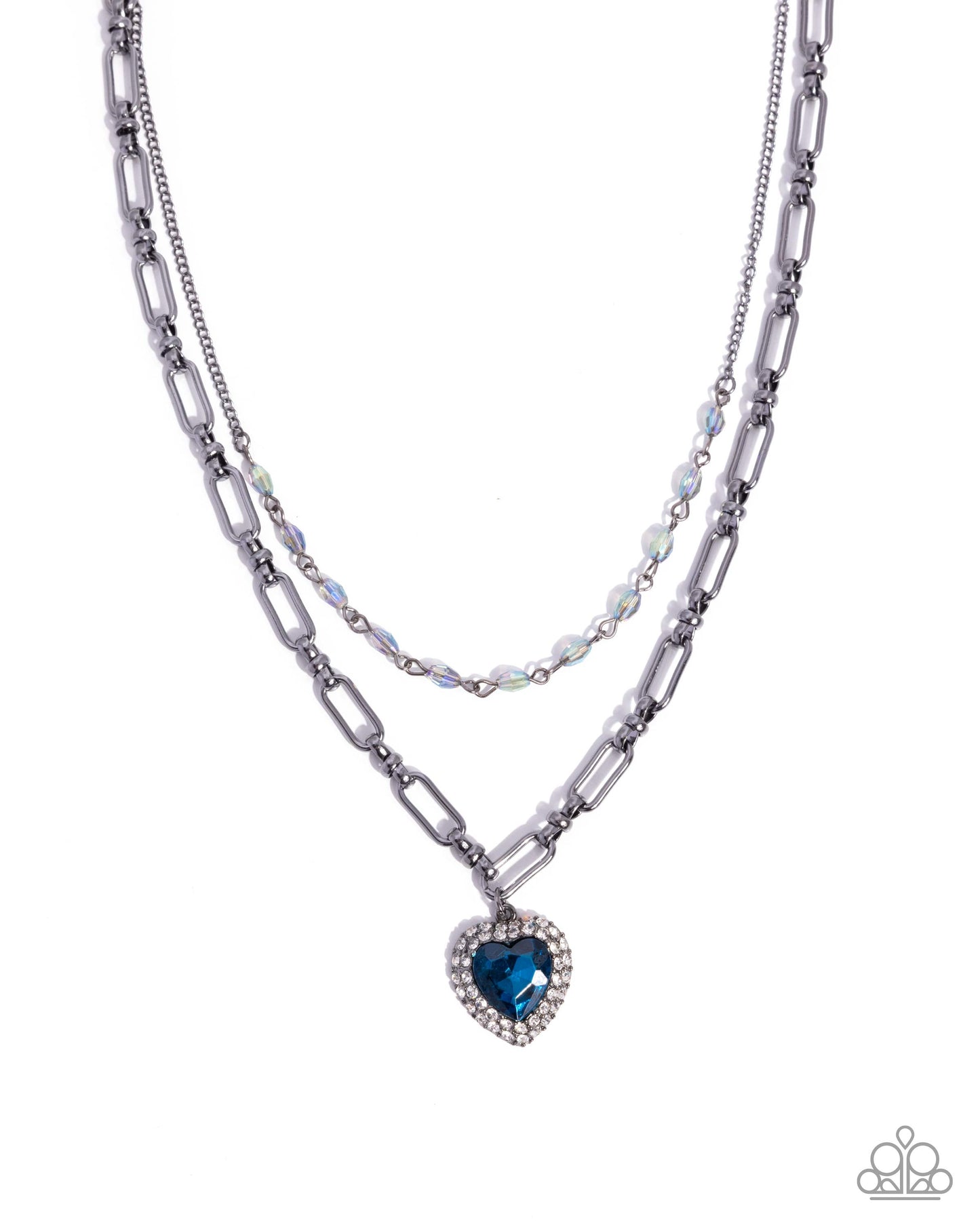 Match Made In HAUTE - Blue Rhinestone Heart, Gunmetal Necklace - Paparazzi Accessories