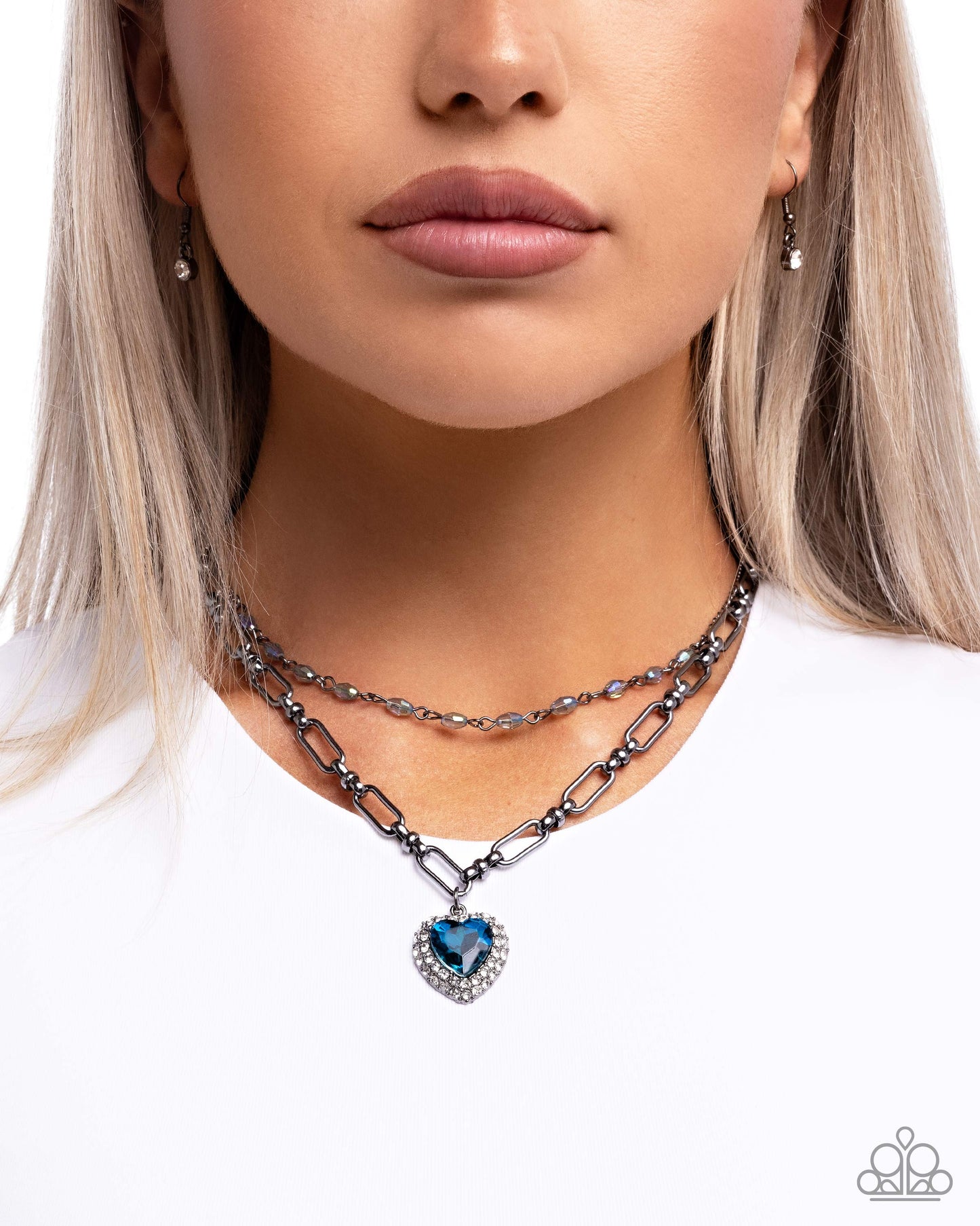Match Made In HAUTE - Blue Rhinestone Heart, Gunmetal Necklace - Paparazzi Accessories