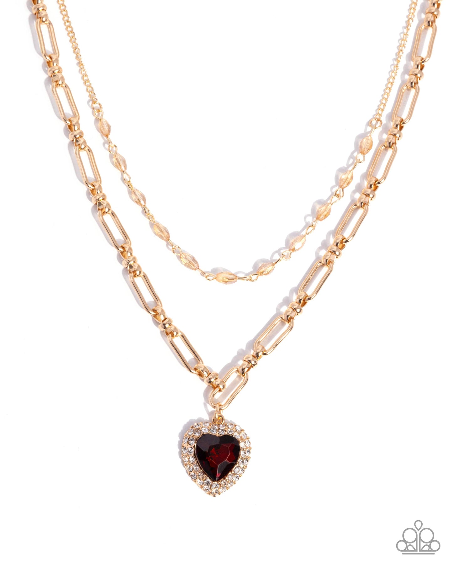 Match Made In HAUTE - Brown Heart Rhinestone Gold Chain Necklace - Paparazzi Accessories