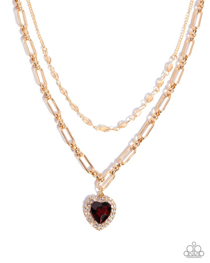 Match Made In HAUTE - Brown Heart Rhinestone Gold Chain Necklace - Paparazzi Accessories