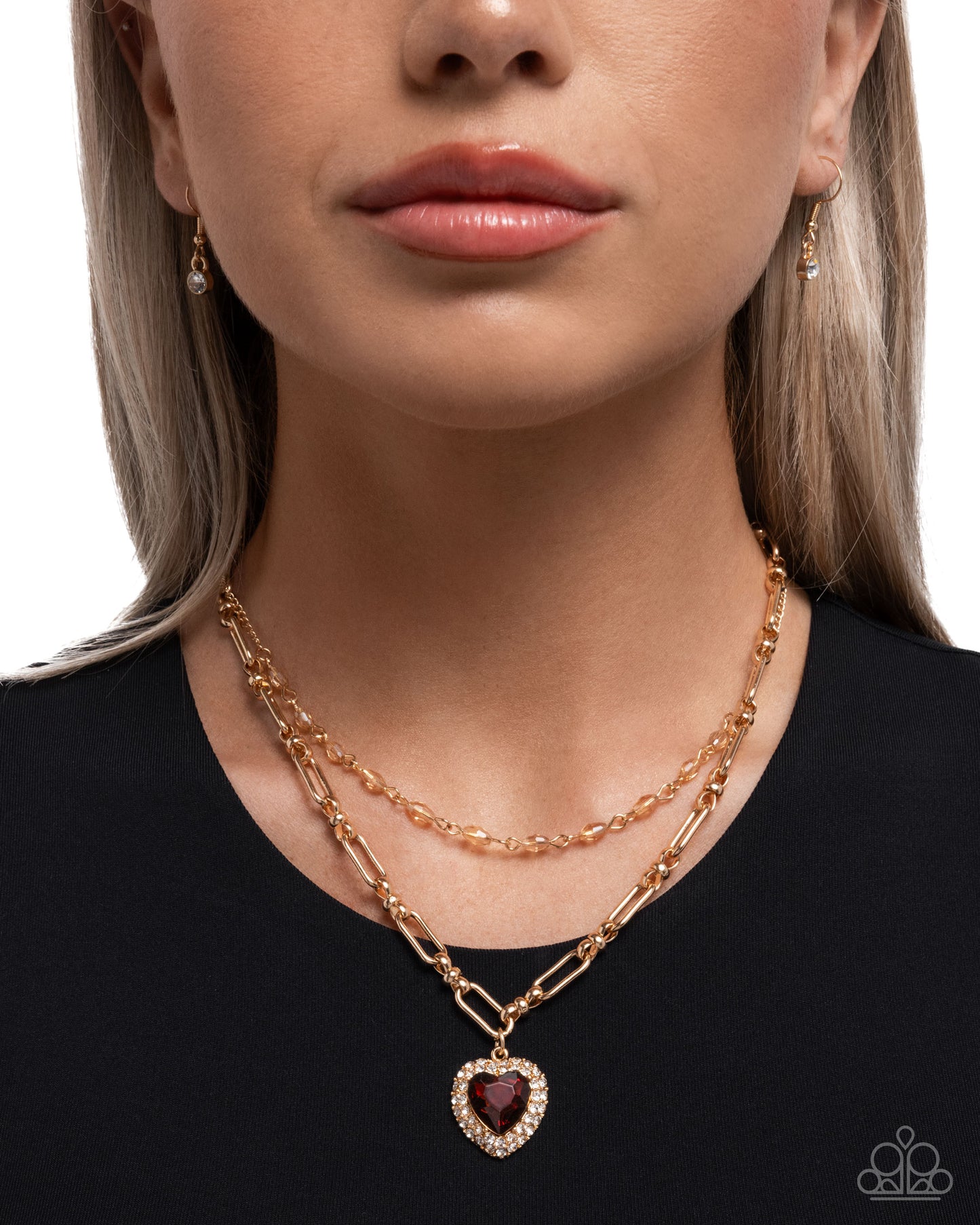 Match Made In HAUTE - Brown Heart Rhinestone Gold Chain Necklace - Paparazzi Accessories