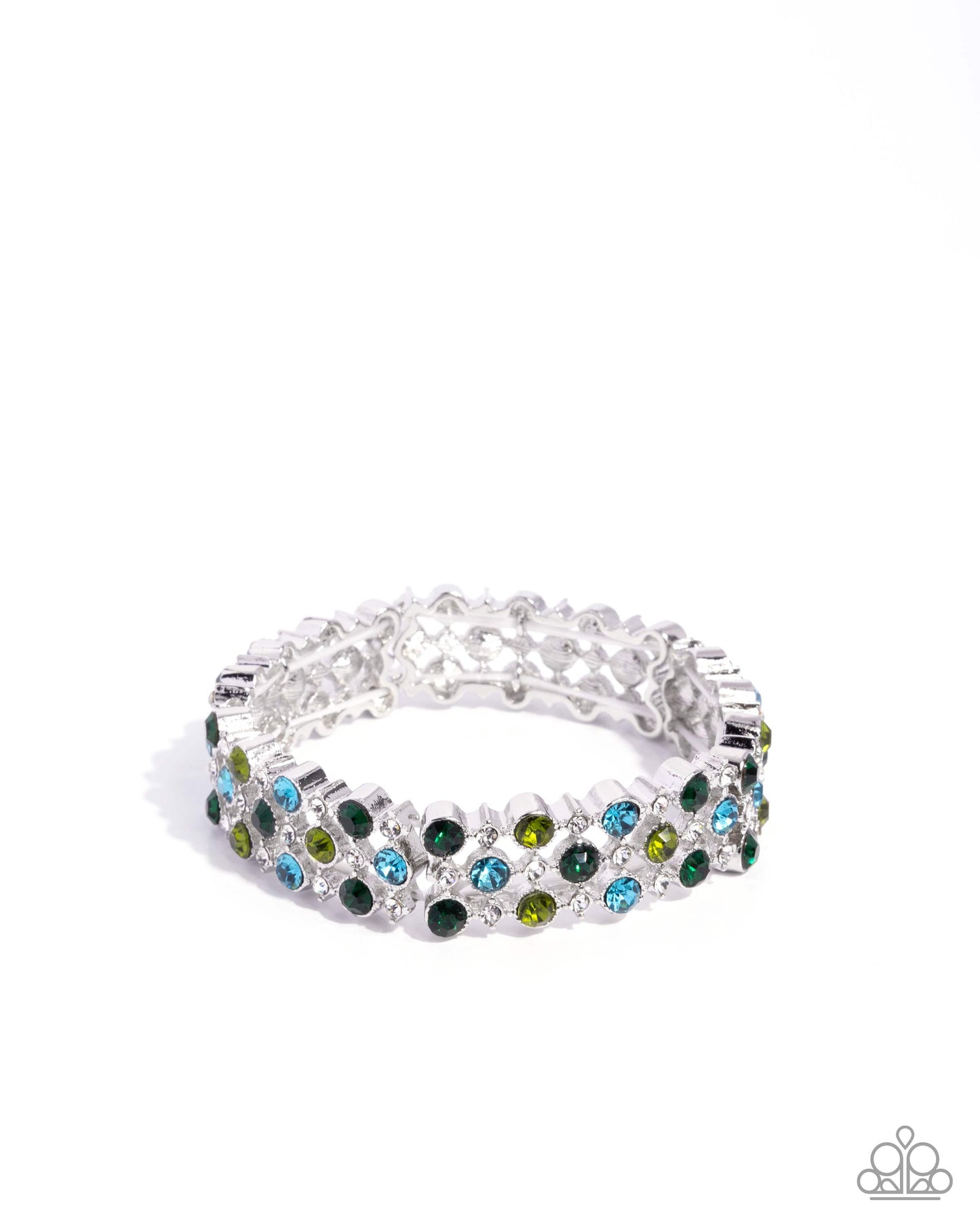 Ladylike Lattice - Green Rhinestone Stretch Bracelet - Paparazzi Accessories
