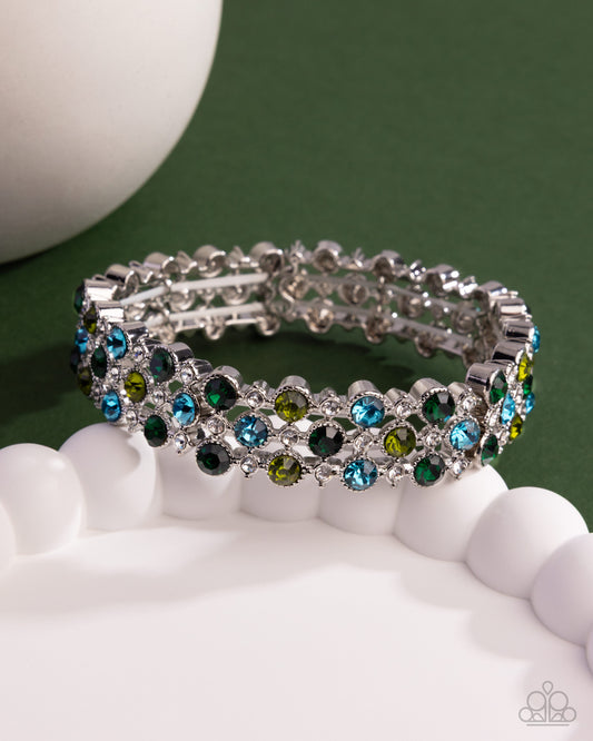 Ladylike Lattice - Green Rhinestone Stretch Bracelet - Paparazzi Accessories