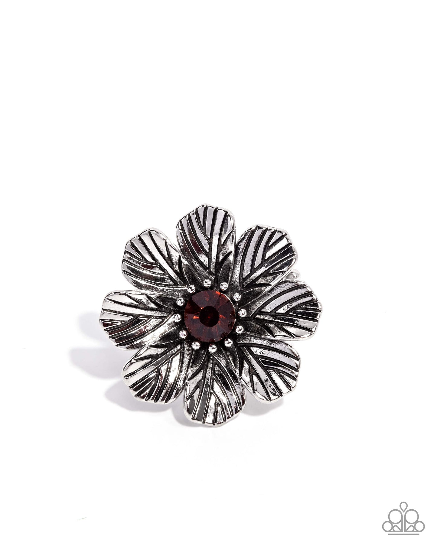 Textured Truth - Brown Rhinestone, Silver Flower Ring - Paparazzi Accessories