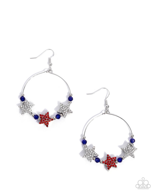 Country Countdown - Multi - Red & White Rhinestone Stars, Blue Beads, Silver Fishhook Earrings - Paparazzi Accessories