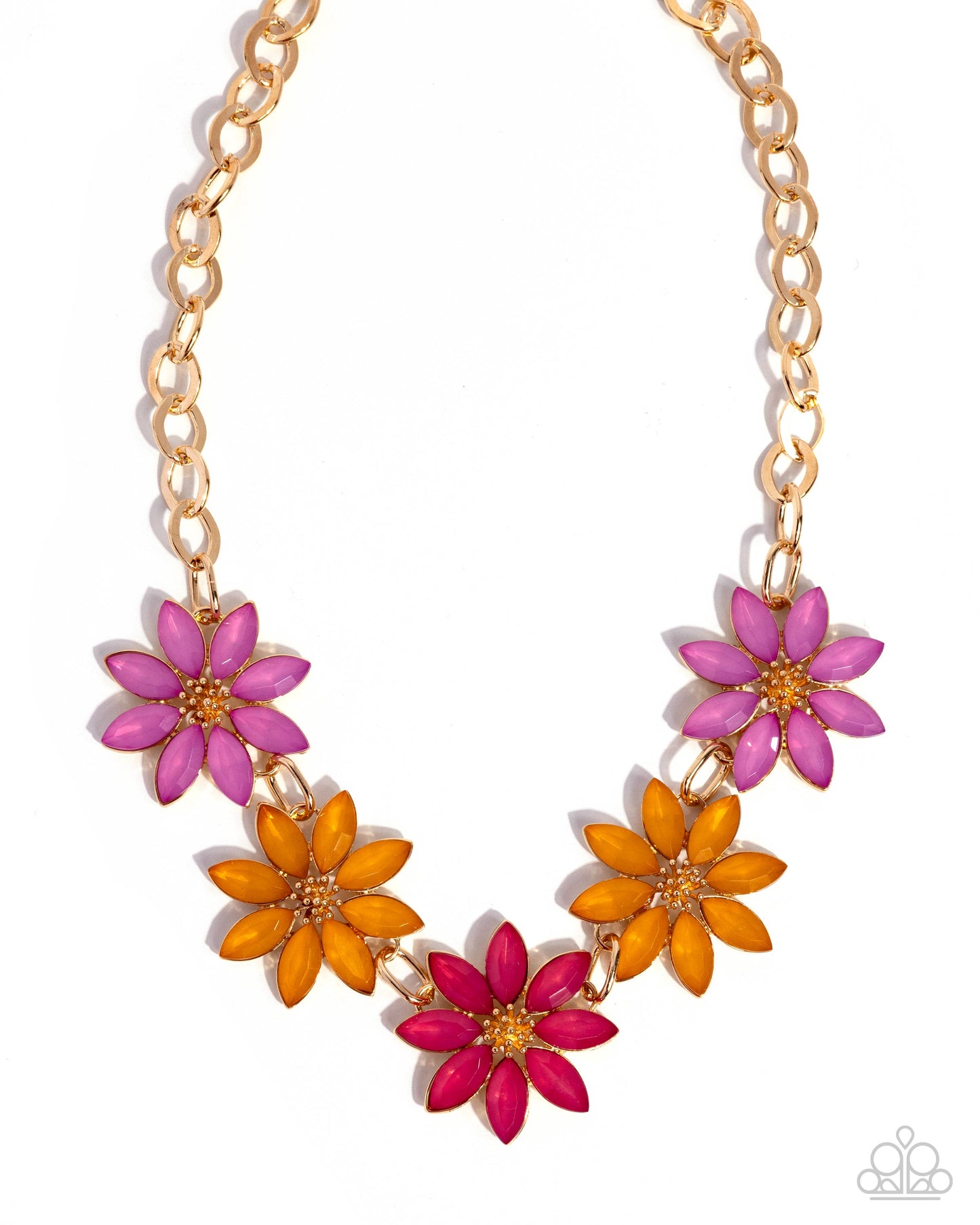 First Date Flowers - Multi Rhinestone, Gold Flower Necklace - Paparazzi Accessories