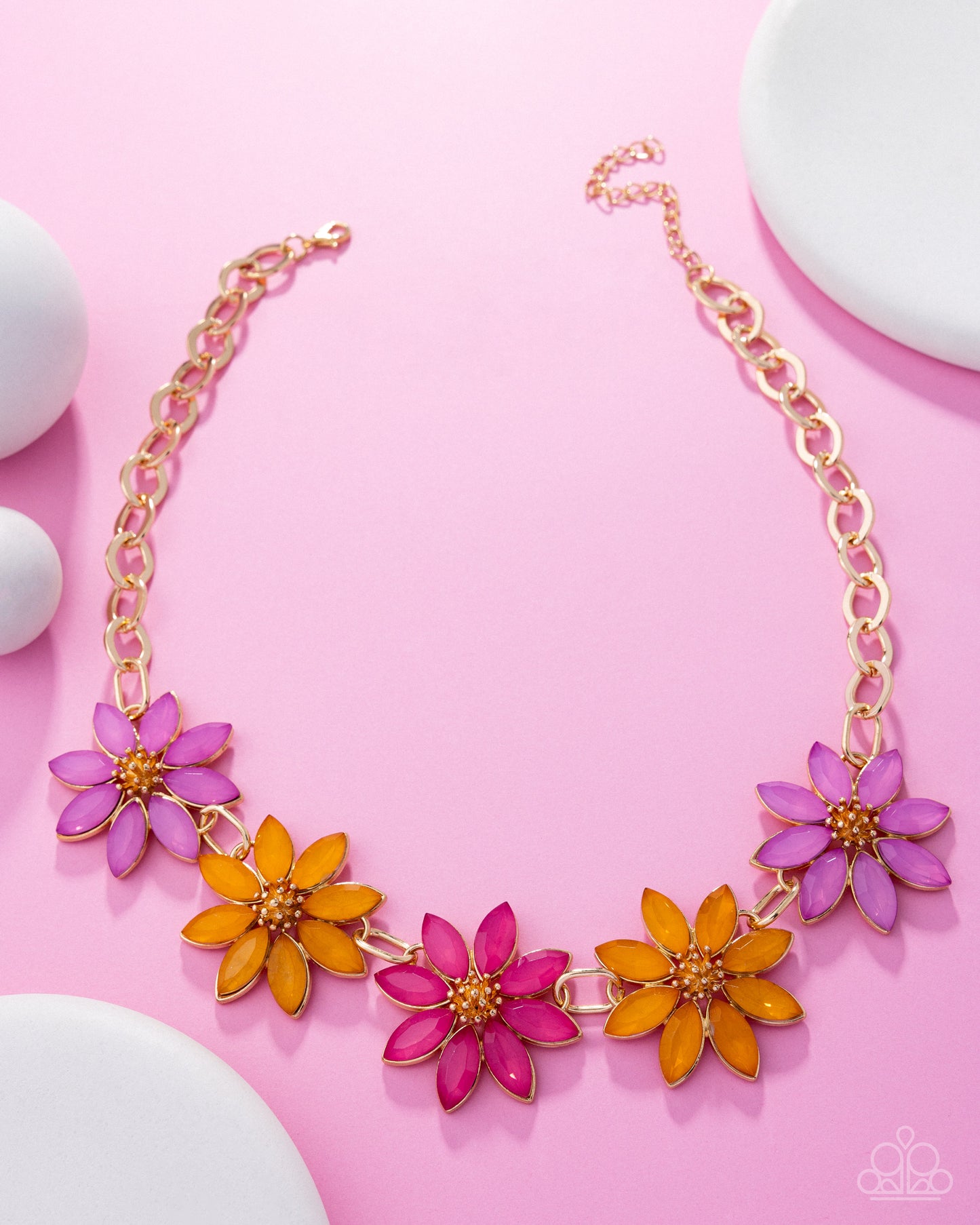 First Date Flowers - Multi Rhinestone, Gold Flower Necklace - Paparazzi Accessories