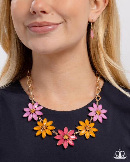 First Date Flowers - Multi Rhinestone, Gold Flower Necklace - Paparazzi Accessories