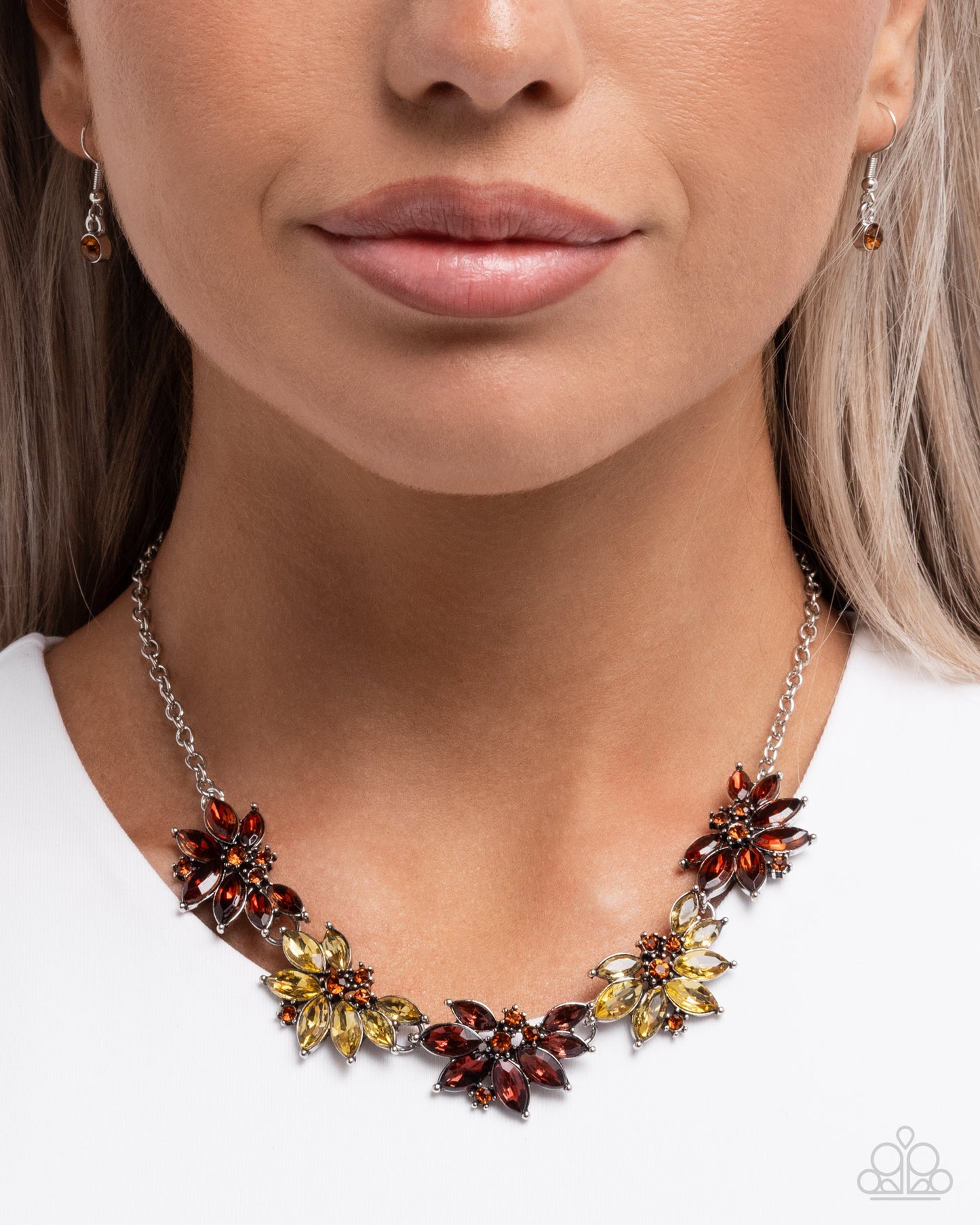 Springtime Season - Brown and Yellow Rhinestone Necklace - Paparazzi Accessories