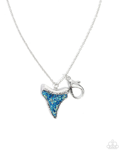 Great White - Blue Druzy Shark-like Tooth Silver Lanyard Necklace - Paparazzi Accessories