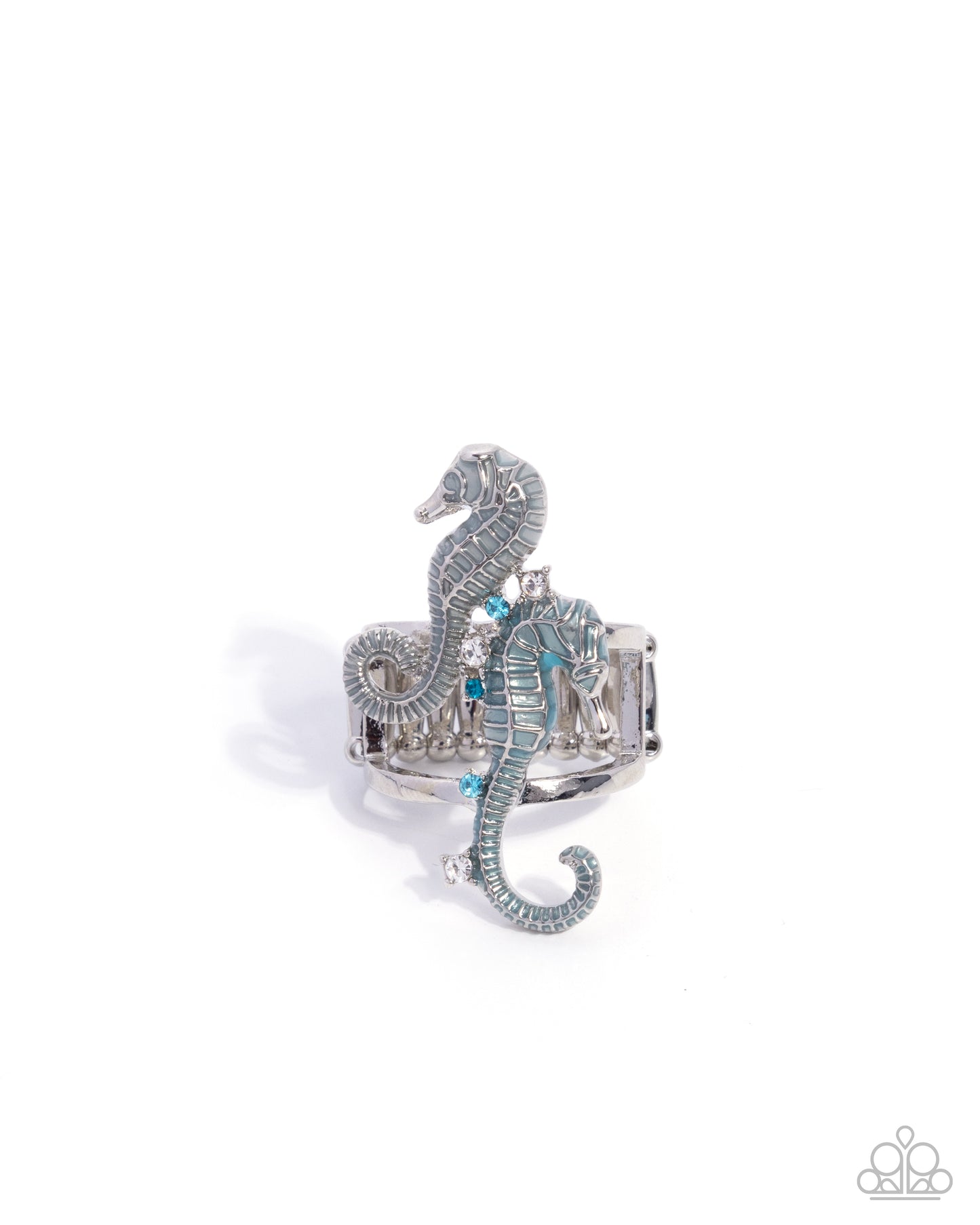 Seahorse Specialty - Blue and White Rhinestone, Silver Seahorse Ring - Paparazzi Accessories
