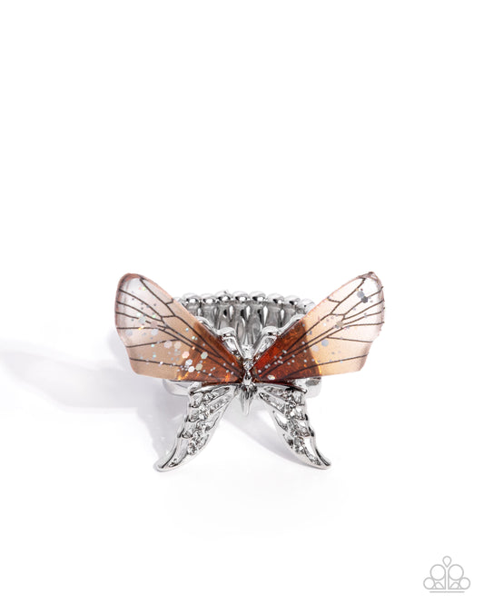 Light Landing - Orange Acrylic Butterfly Ring - Paparazzi Accessories
