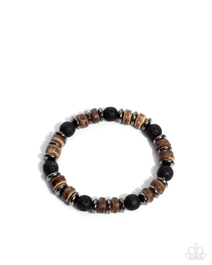 Urban Revival - Black Lava Stone and Wood Bead Urban Bracelet - Paparazzi Accessories