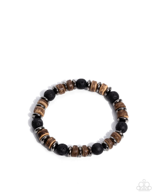 Urban Revival - Black Lava Stone and Wood Bead Urban Bracelet - Paparazzi Accessories