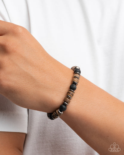 Urban Revival - Black Lava Stone and Wood Bead Urban Bracelet - Paparazzi Accessories