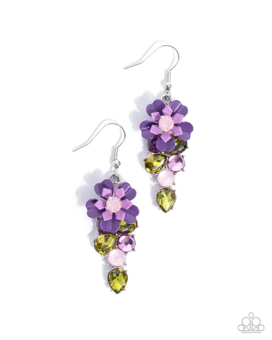 Blooming Ballad - Purple Flower Silver Fishhook Earrings - Paparazzi Accessories