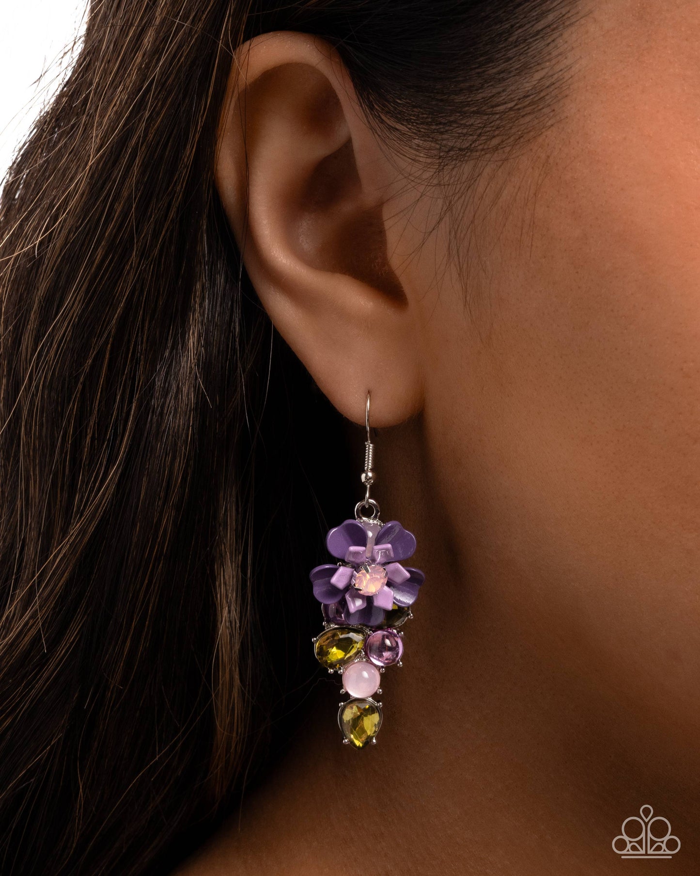 Blooming Ballad - Purple Flower Silver Fishhook Earrings - Paparazzi Accessories
