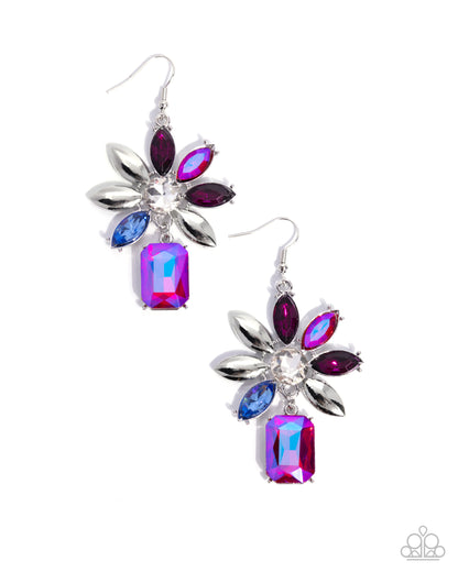 Meaningful Masterpiece - Pink UV Iridescent Gem Flower Silver Fishhook Earrings - Paparazzi Accessories