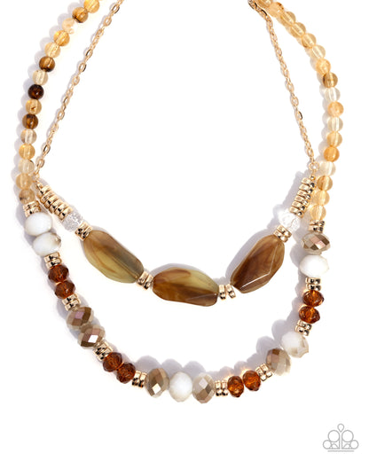 Girls Day - Brown Marbled Beads Gold Necklace - Paparazzi Accessories