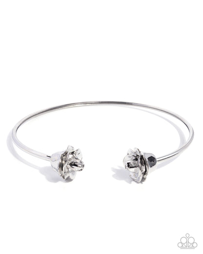 Rosy Radius - Silver Roses Flex Collar Necklace - Paparazzi Accessories