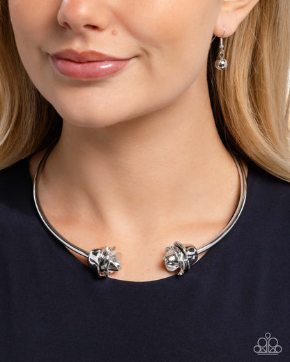 Rosy Radius - Silver Roses Flex Collar Necklace - Paparazzi Accessories