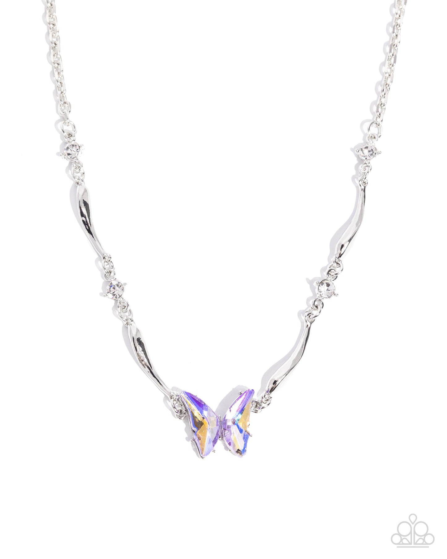 Gliding Glitz - Purple Rhinestone Butterfly, Silver Necklace - Paparazzi Accessories