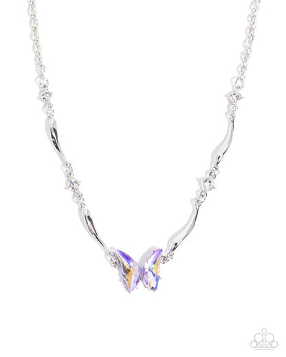Gliding Glitz - Purple Rhinestone Butterfly, Silver Necklace - Paparazzi Accessories