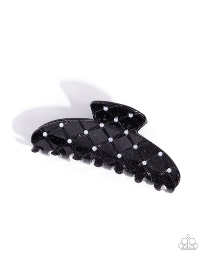 Precise Pearls - Black Acrylic and Pearl Claw Clip - Paparazzi Accessories