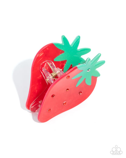 Strawberry Showcase - Red Acrylic Strawberry Claw Clip - Paparazzi Accessories